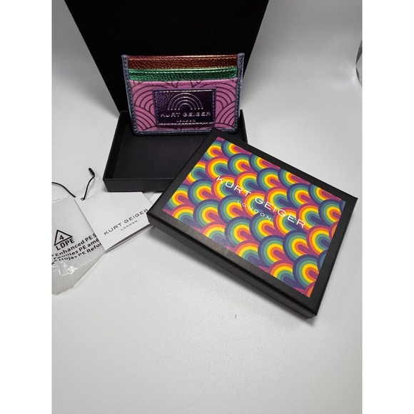 Kurt Geiger London Accessories - Kurt Geiger London Card Holder Metallic Rainbow Leather Pink Fabric Wallet NWT